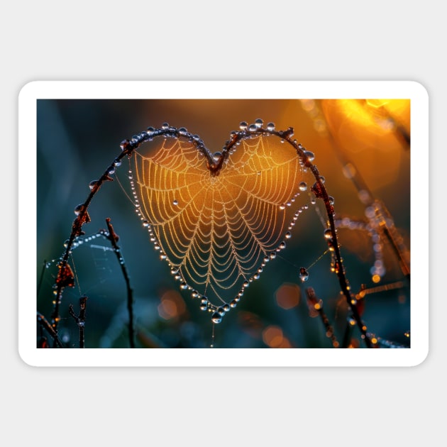 A Spider Web in the Shape of a Heart - Jigsaw Puzzle Magnet by jecphotography